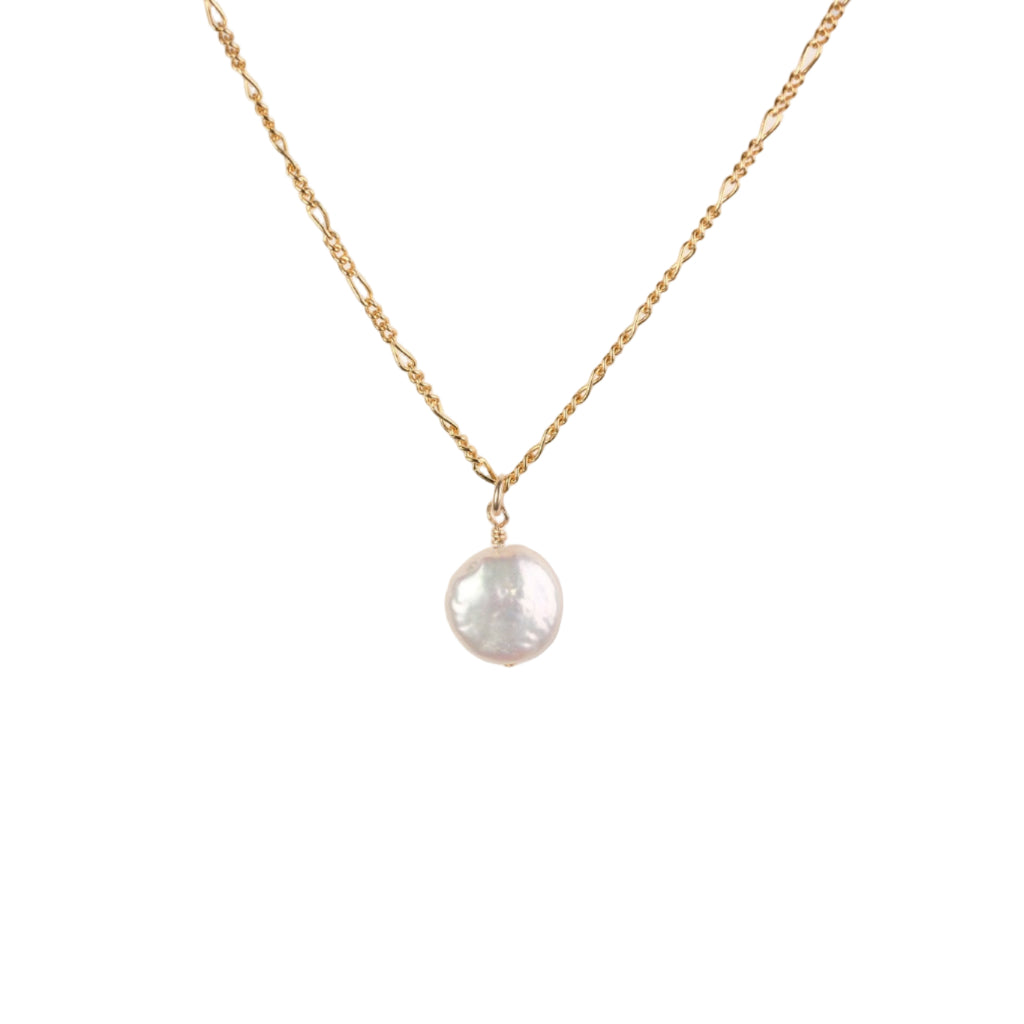 "Stone" Coin Pearl Pendant Adjustable Necklace