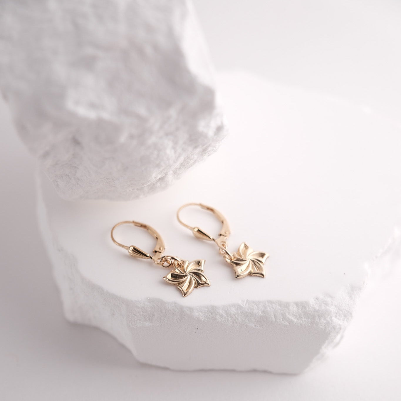 Plumeria Leverback Earrings 14K Gold Filled