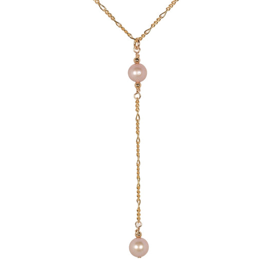Nani Pink Double Drop Pearl Necklace