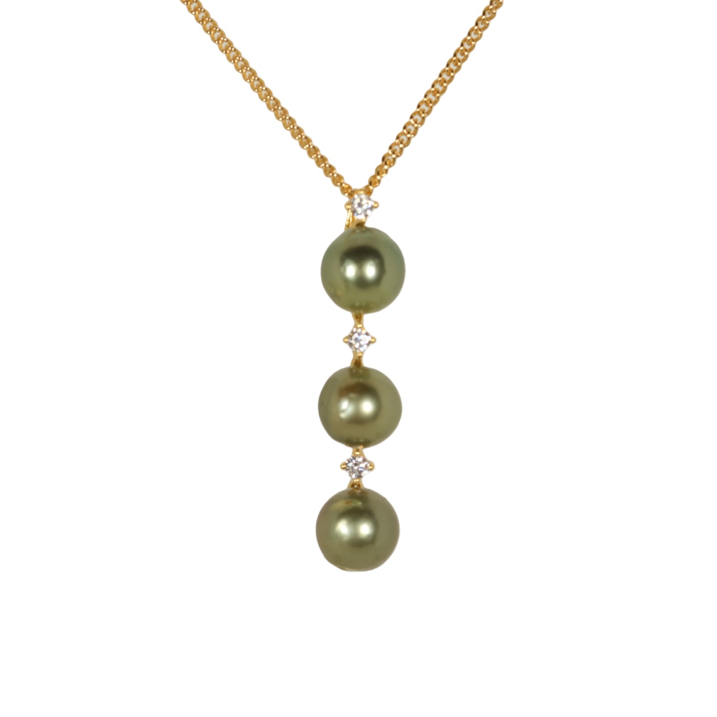 Ke`ala Pistachio Tahitian Pearl Triple Pendant Necklace