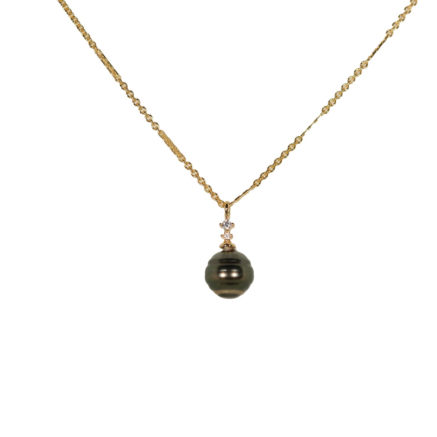 Tahitian Pearl Double CZ Pearl Pendant Necklace